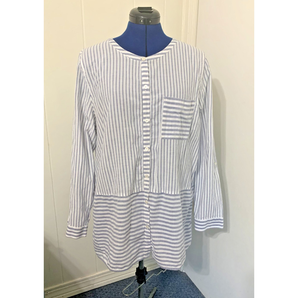 J Jill Tunic XL Top Nautical Striped Contrasting bottom, Lightweight Coastal - Picture 1 of 11